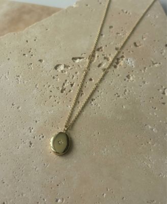 Gold Cubic Zirconia Oval Locket Starburst Necklace