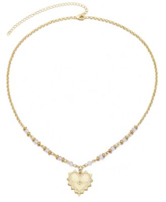 Gold Plated Heart Necklace with Rosary Chain