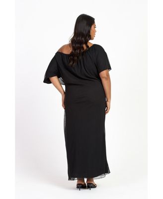 Women's Drop Shoulder Ruched Mesh Midaxi Dress