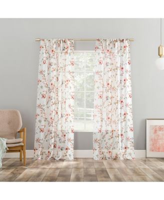 Jennifer Floral Print Crushed Voile Sheer Rod Pocket Curtain Panel