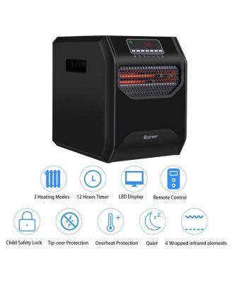 Portable Electric Space Heater 1500W 12H Timer LED Remote Control Room Office