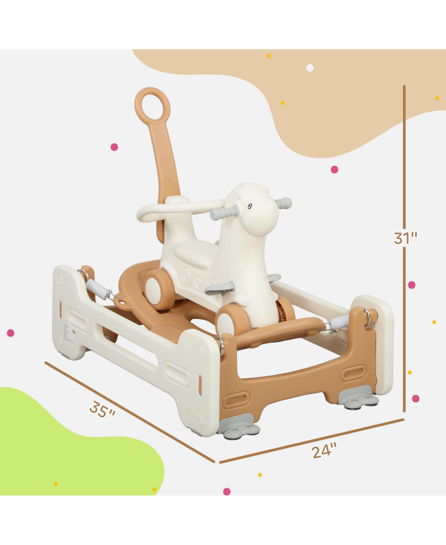 Детская игрушка Qaba 5 in 1 Rocking Horse for Kids 1-3 Years w/ Balance Board, цвет: Коричневый — фото 2