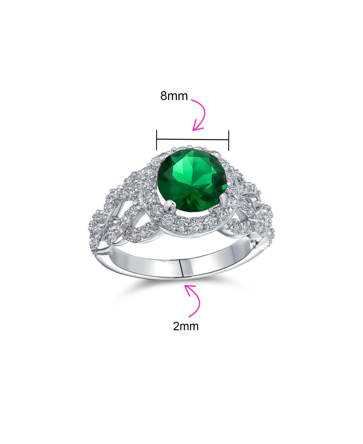 Bling Jewelry Art Deco Style 3CT Round Emerald Green Cubic Zirconia Cocktail Statement Ring Cz Band