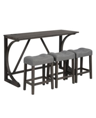 4 Piece Bar Table Set with Power Outlet and 3 Padded Stools for Dining or Living Room