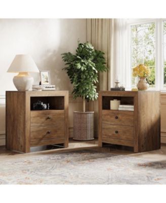 Nightstands Set of 2 Wood Farmhouse Night Stand with 2 Storage Drawers, Rustic End Side Table