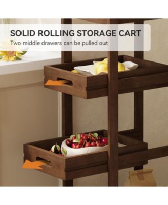 4-Tier Slim Kitchen Rolling Cart with Wheels, Solid Wood Storage Cart
