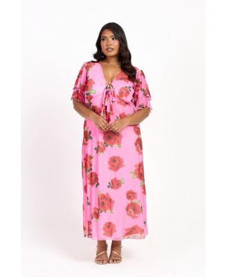 Women's Flutter Sleeve Tie Front Midi Dress