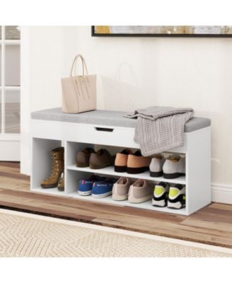 Shoe Bench Home Entryway Shoes Storage Bench w/ Padded Seat & Hidden Storage