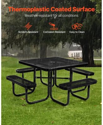 Outdoor Square Steel Picnic Table Weather Resistant Patio Dining Furniture Set