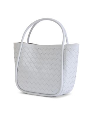 Women's White Woven Leather Top Handle Bag