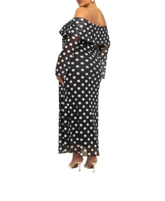 Women's Off The Shoulder Polka Dot Midi Dress
