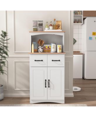 Wooden Kitchen Pantry Storage Cabinet with Drawer and Microwave Shelf