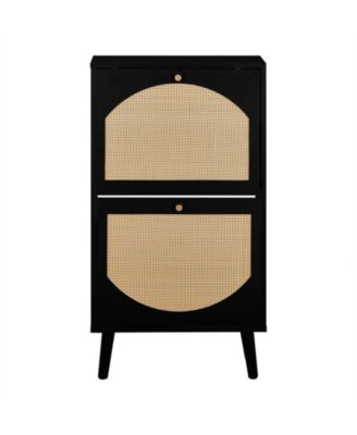 Two Dump Buckets Shoe Cabinet with High-Leg Frame and Original Wood Rattan Surface