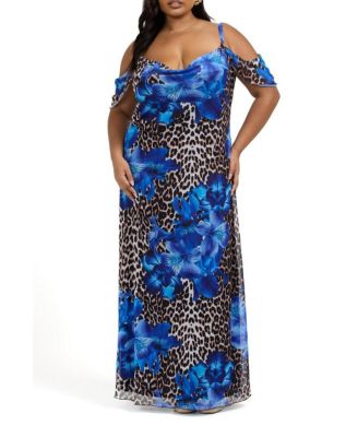 Women's Leopard Print And Floral Maxi Dress