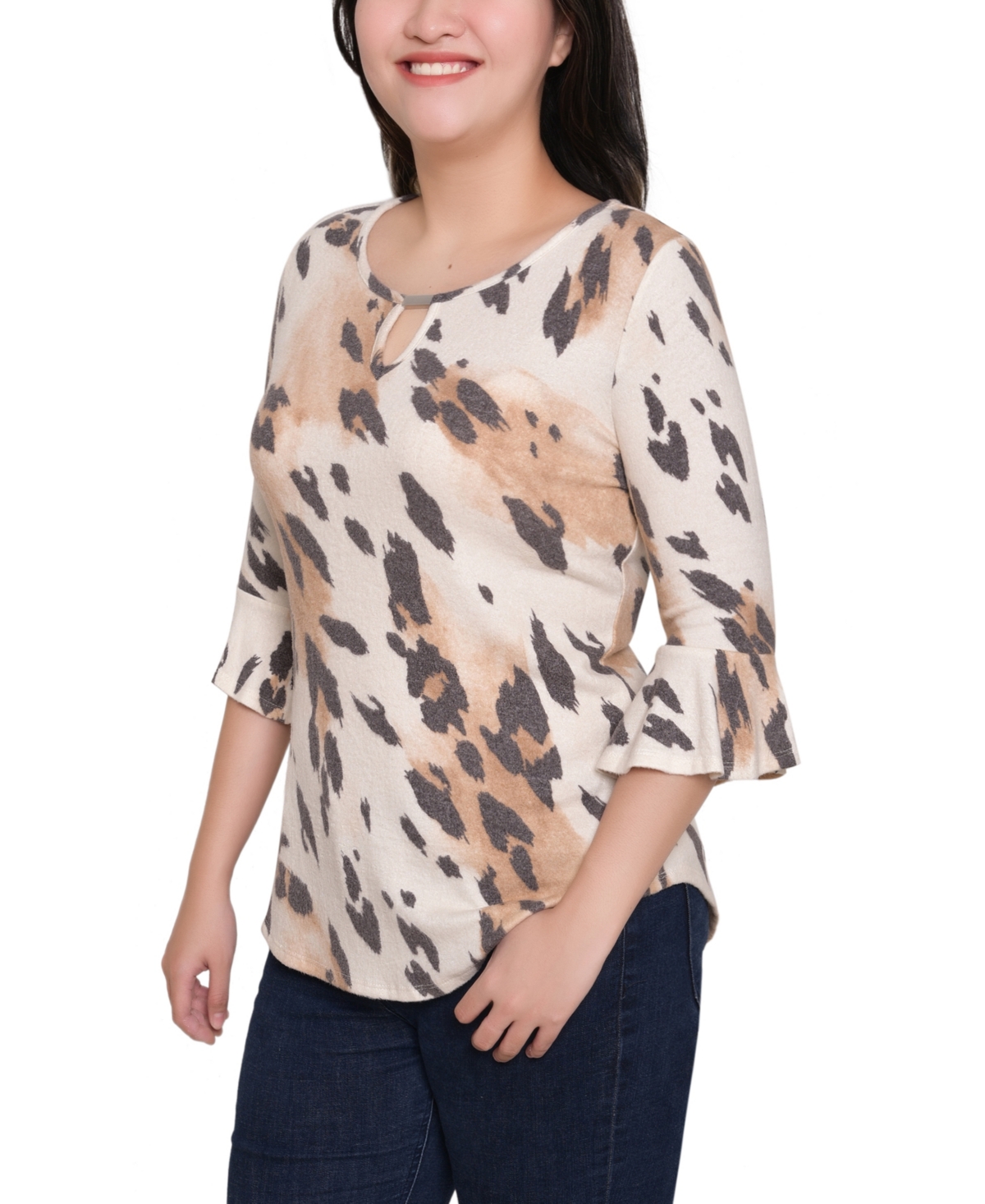 Ny Collection Petite Bell Sleeve Top In Neutral