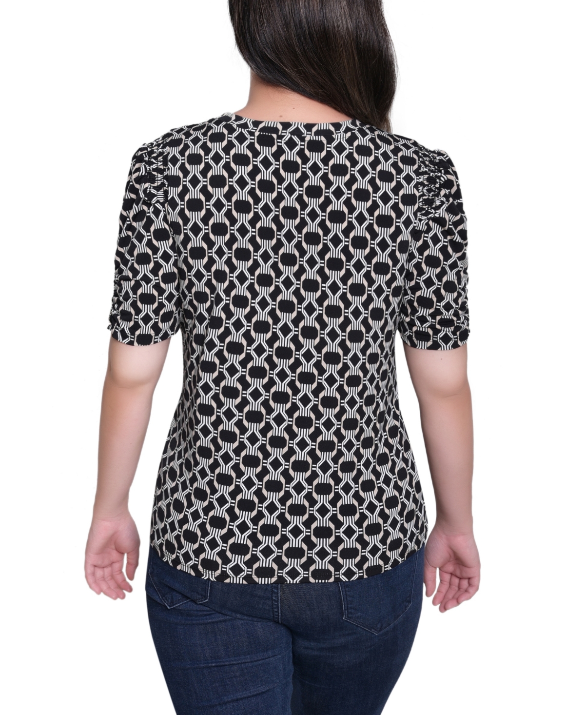 Ny Collection Petite Short Sleeve Scoop Neck Top In Gray