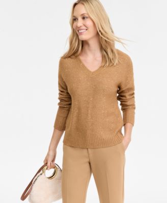 Women's Roving Sequin V-Neck Sweater, Macy's Exclusive
