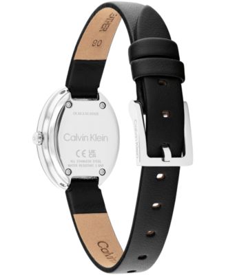 Women's Twisted Bezel Black Leather Strap Watch, 24mm