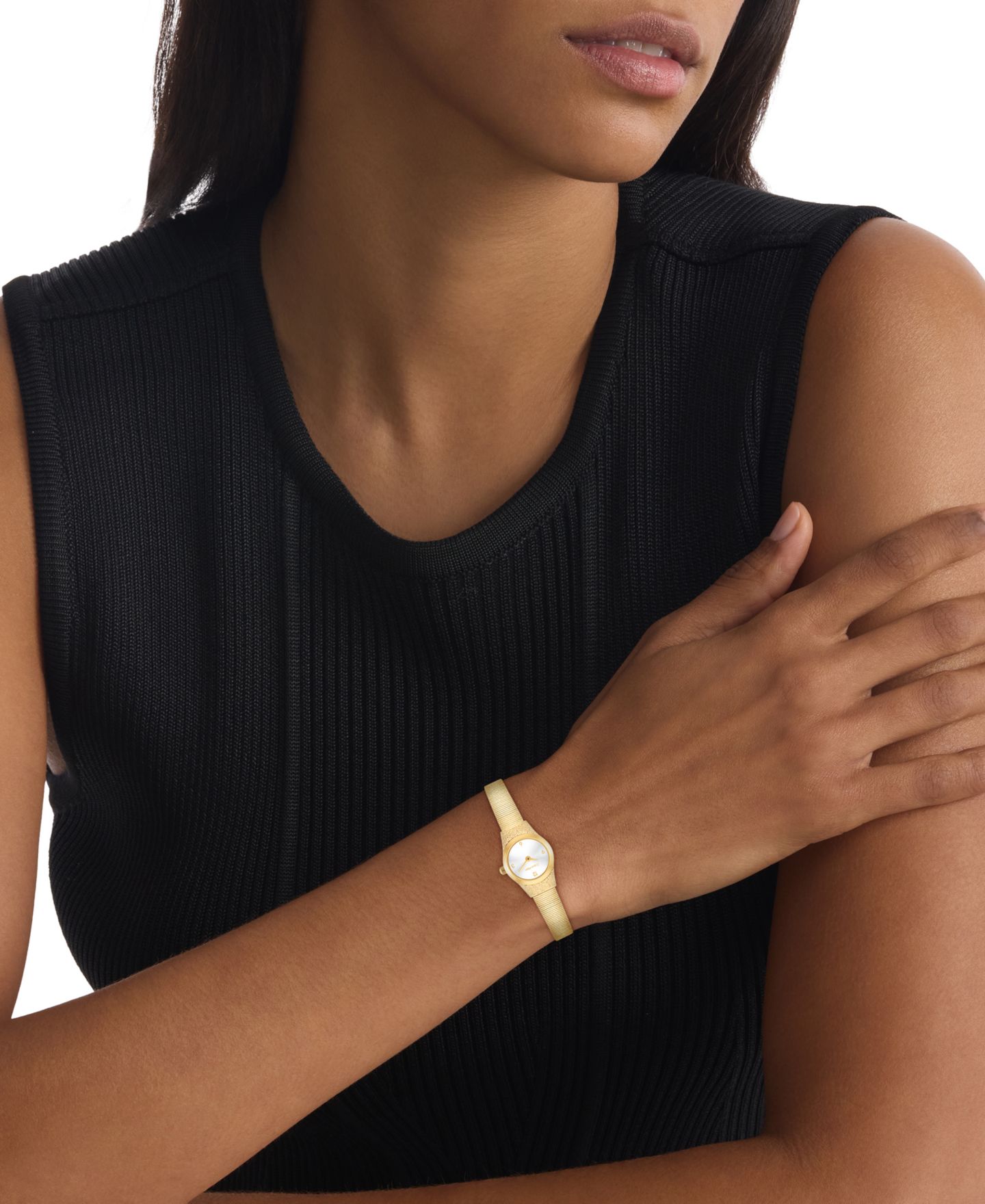 Женские часы Calvin Klein Contemporary Gold Tone Stainless Steel Mesh Bracelet Watch, 18mm — фото 4