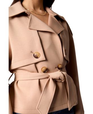 Women's Cropped Scuba Belted Trench Coat