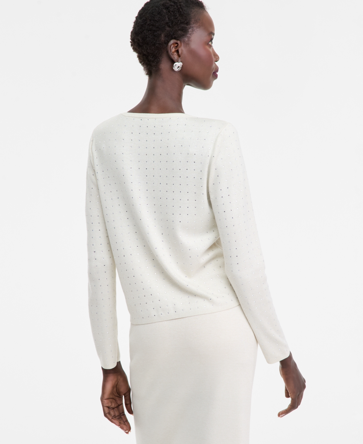 Inc International Concepts Women's Rhinestone Scoop-neck Sweater, Macy's Exclusive In White