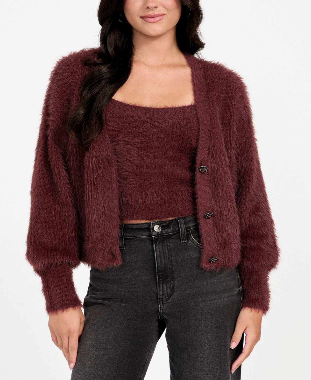 Guess Keyla Fuzzy Cardigan In Brown
