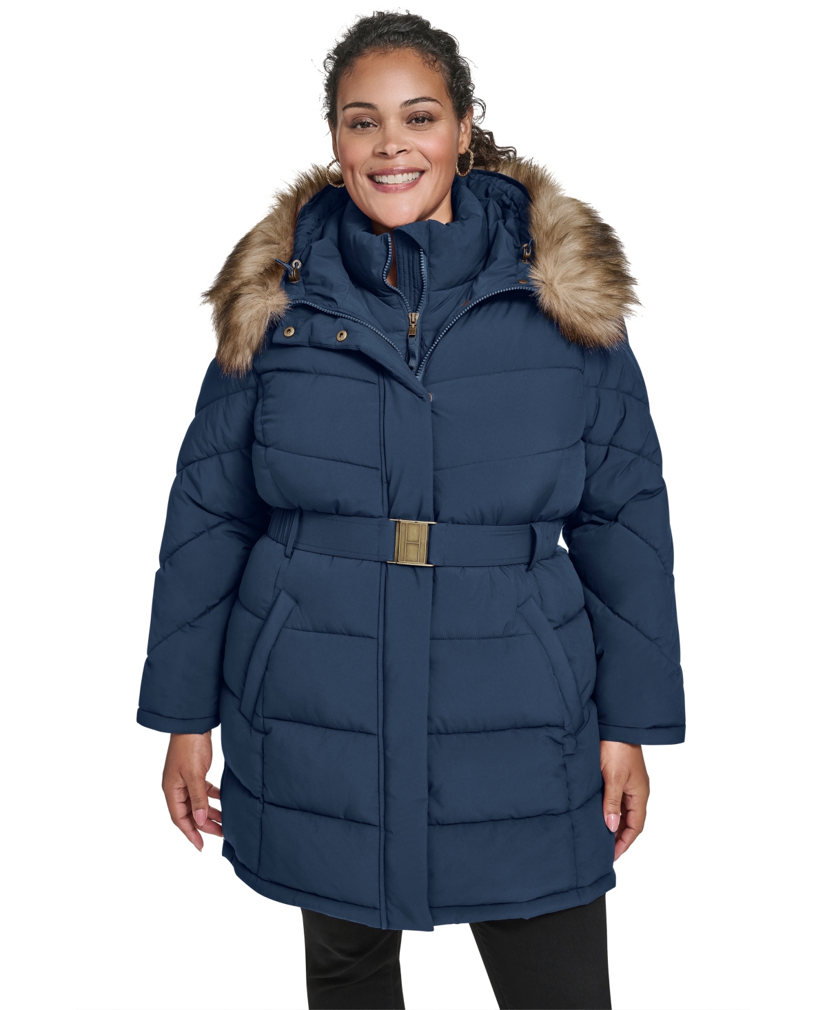 Tommy Hilfiger Plus Size Hooded Puffer Coat In Blue