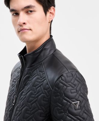 Men's G Chain Quilted Faux Leather Jacket