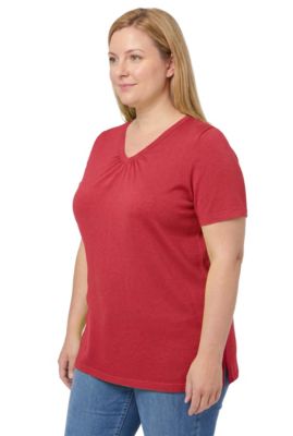 Plus Size Women's Perfect Short-Sleeve Shirred V-Neck Tunic Top