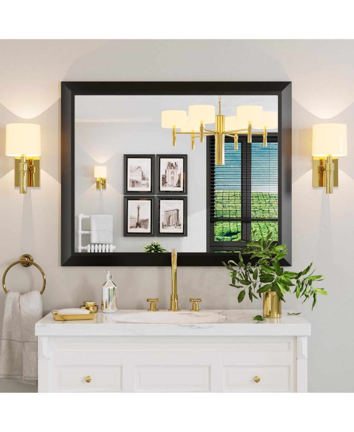 Amorho Bathroom Mirror, 40" x 32" Inch Thick Metal Framed Wall Mirrors for Over Sink, Bedroom, Living Room, Entryway