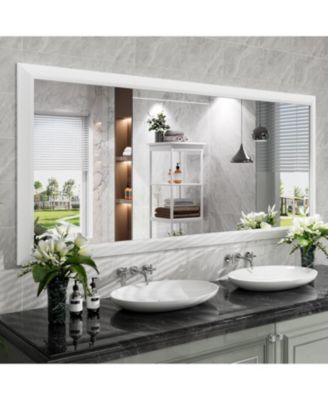 Bathroom Mirror, 72" x 32" Inch Thick Metal Framed Wall Mirrors for Over Sink, Bedroom, Living Room, Entryway, Rectangle Wall-Mounted Mirrors in White(Horizontal/Vertical)