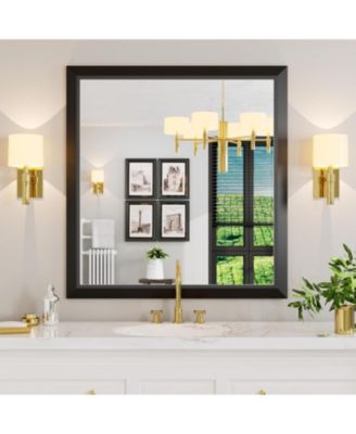 Bathroom Mirror, 40" x 38" Inch Thick Metal Framed Wall Mirrors for Over Sink, Bedroom, Living Room, Entryway, Rectangle Wall-Mounted Mirrors in Black(Horizontal/Vertical)