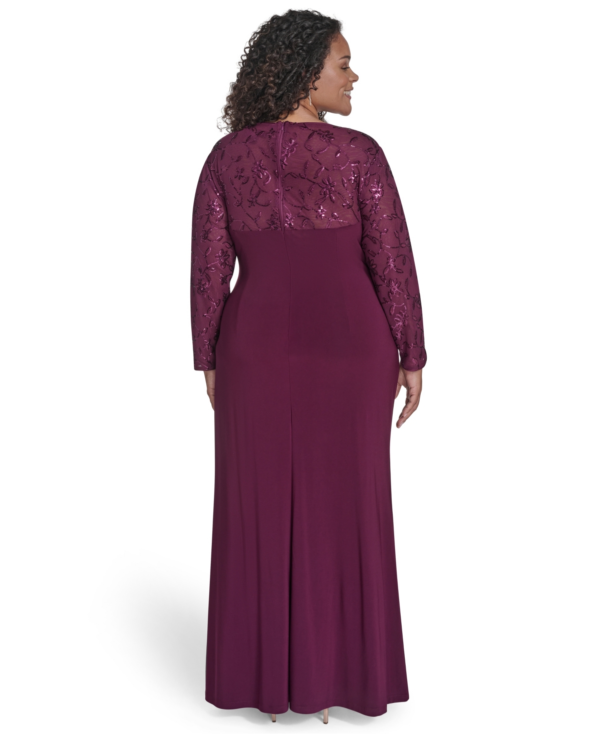 Jessica Howard Plus Size Raglan Sleeve Combo Gown In Burgundy