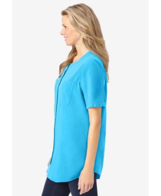 Women's Plus Size Short-Sleeve Crinkle Shirt
