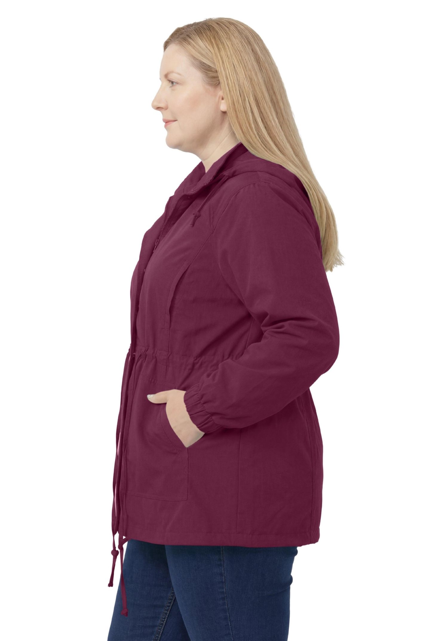Женская куртка Woman Within Plus Size Within Taslon Anorak with Removable Fleece Lining, цвет: Глубокий бордово-красный — фото 3