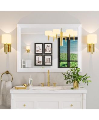 Bathroom Mirror, 40" x 30" Inch Thick Metal Framed Wall Mirrors for Over Sink, Bedroom, Living Room, Entryway, Rectangle Wall-Mounted Mirrors in White(Horizontal/Vertical)