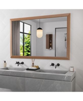 Bathroom Mirror, 50" x 30" Inch Thick Metal Framed Wall Mirrors for Over Sink, Bedroom, Living Room, Entryway, Rectangle Wall-Mounted Mirrors in Dark Brown(Horizontal/Vertical)