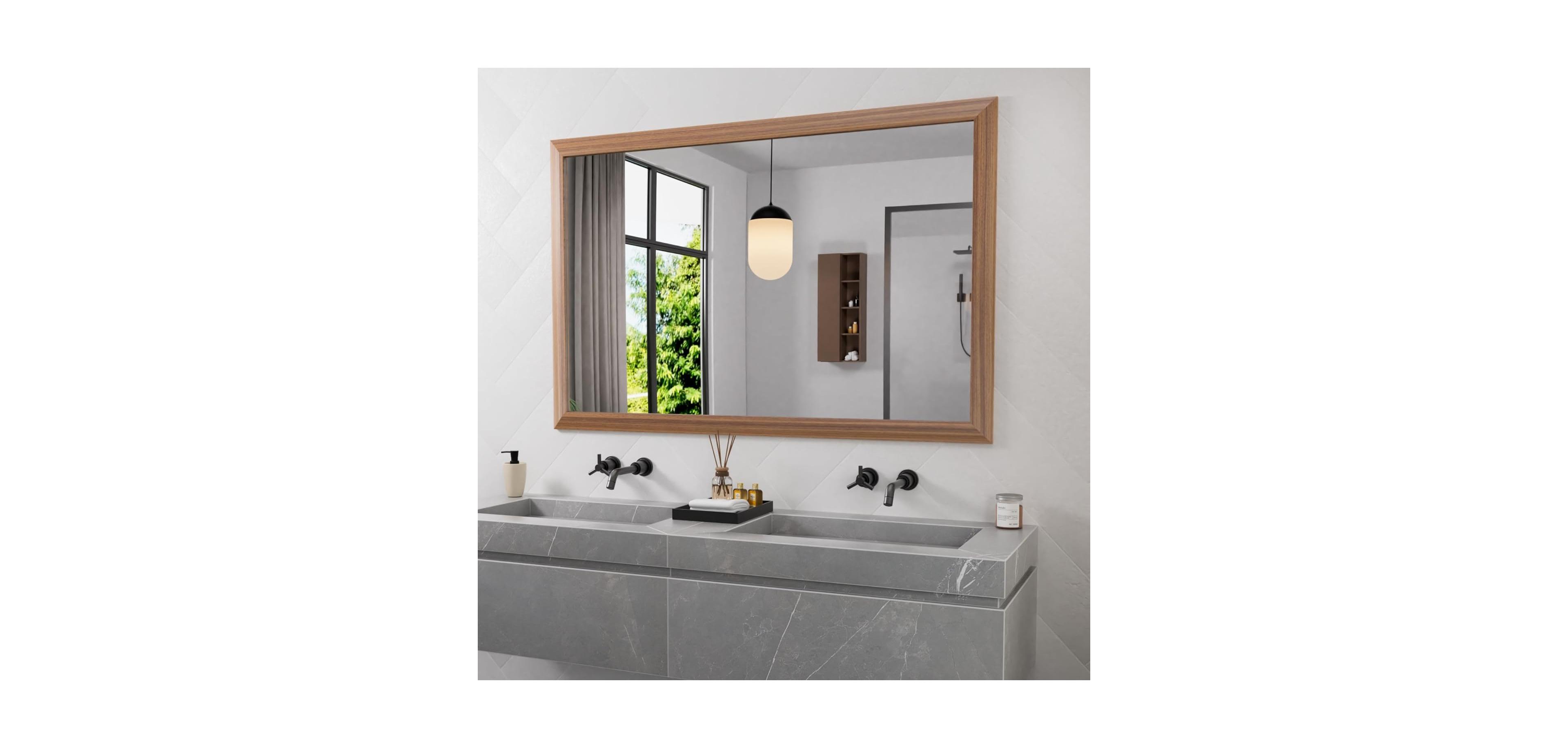 Amorho Bathroom Mirror, 50" x 30" Inch Thick Metal Framed Wall Mirrors for Over Sink, Bedroom, Living Room, Entryway