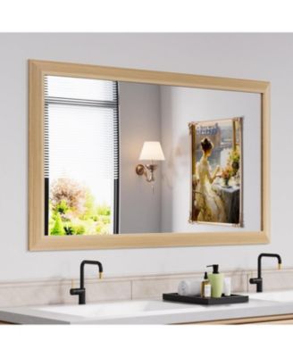 Bathroom Mirror, 50" x 30" Inch Thick Metal Framed Wall Mirrors for Over Sink, Bedroom, Living Room, Entryway, Rectangle Wall-Mounted Mirrors in Light/Pastel Yellow(Horizontal/Vertical)