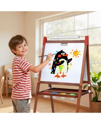 26" Wide 3 in 1 Kids Easel Height Adjustable Art Easel with Chalkboard, Whiteboard & Paper Roll