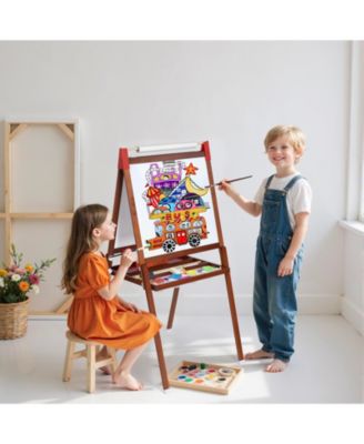 26" Wide 3 in 1 Kids Easel Height Adjustable Art Easel with Chalkboard, Whiteboard & Paper Roll