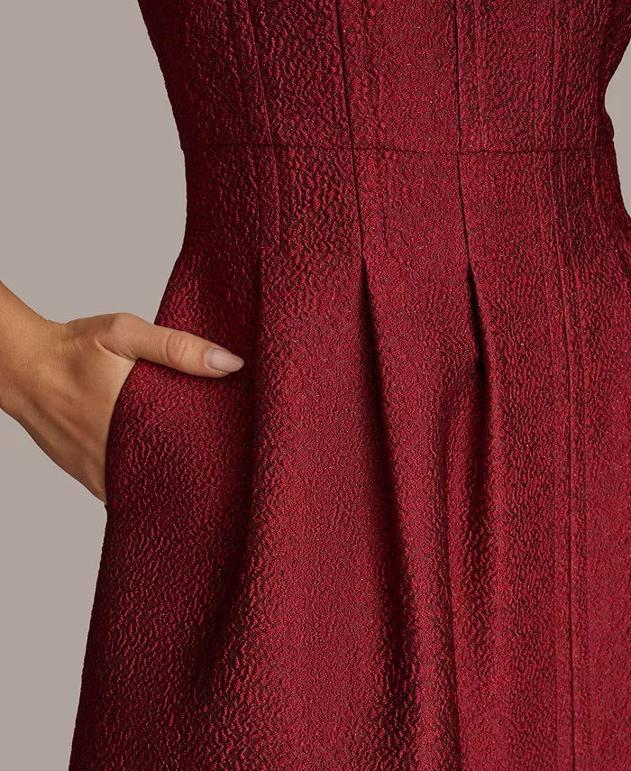 Women's Jacquard Solid Fit and Flare Dress - thumbnail 4