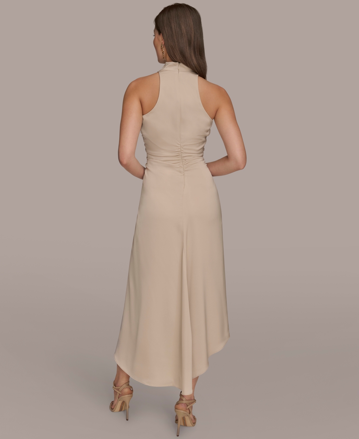 Donna Karan New York Satin Cowl Neck Midi Dress In Brown