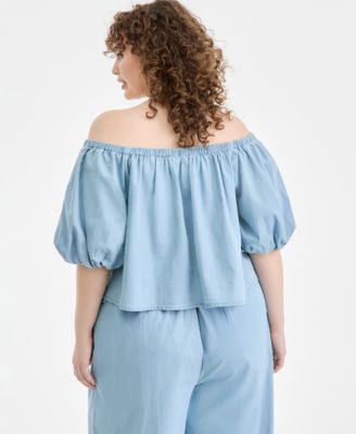 Trendy Plus Size Cotton Off-The-Shoulder Top, Macy's Exclusive