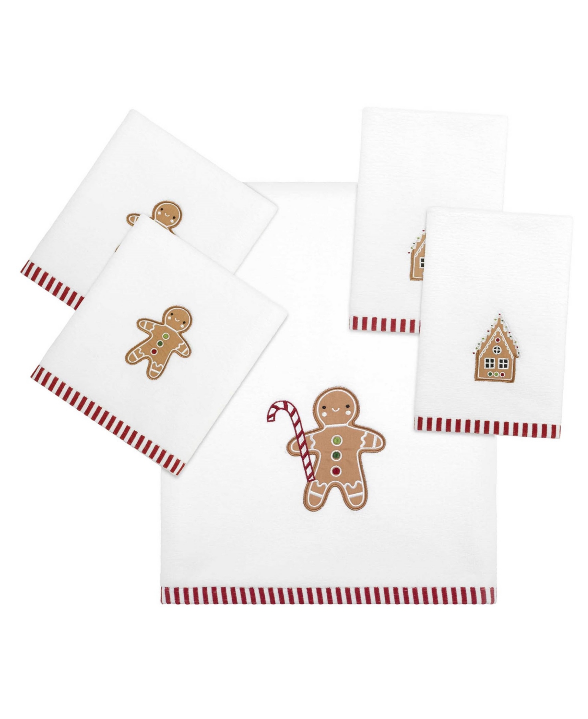 Avanti Gingerbread Man Cotton 2-pc. Fingertip Towel Set, 18" X 11" In White