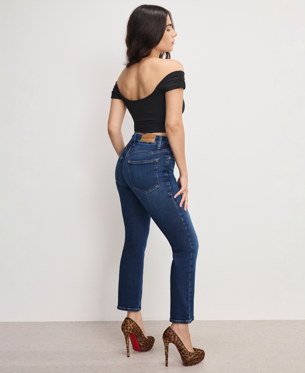 Good American Petite Dolly Jolean Mid Rise Jeans In Blue