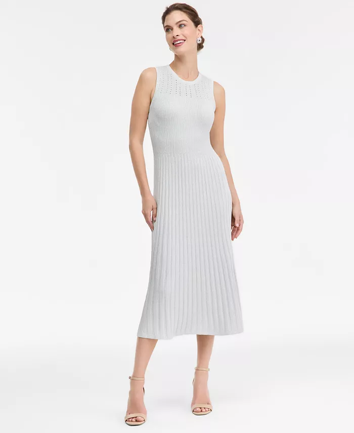 Women's Sleeveless Metallic Sweater Dress - thumbnail 5