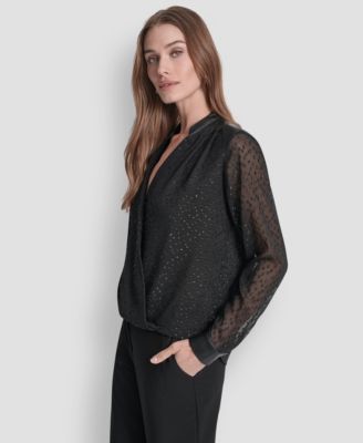 Women's Clip Dot Pattern V-Neck Blouse