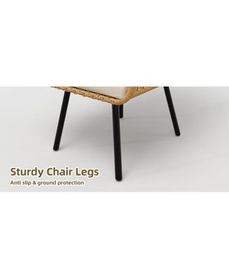 3 Piece Patio Bistro Set, Outdoor Wicker Conversation Set with Round Glass Top Coffee Table and Cushioned Chair, All-Weather Rattan Patio Furniture for Porch Balcony, Beige