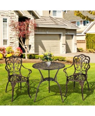Patio Bistro Sets 3 Piece Outdoor Cast Aluminum Patio Bistro Set, Patio Table and Chairs Set of 2 with Umbrella Hole for Yard, Garden, Balcony, Poolside, Antique Bronze